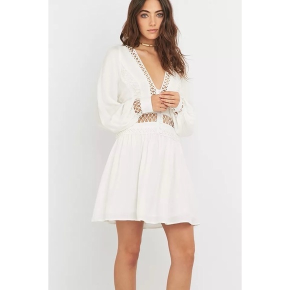 Free People I Think I Love You Crochet Inset Mini Dress in Ivory - Picture 3 of 13